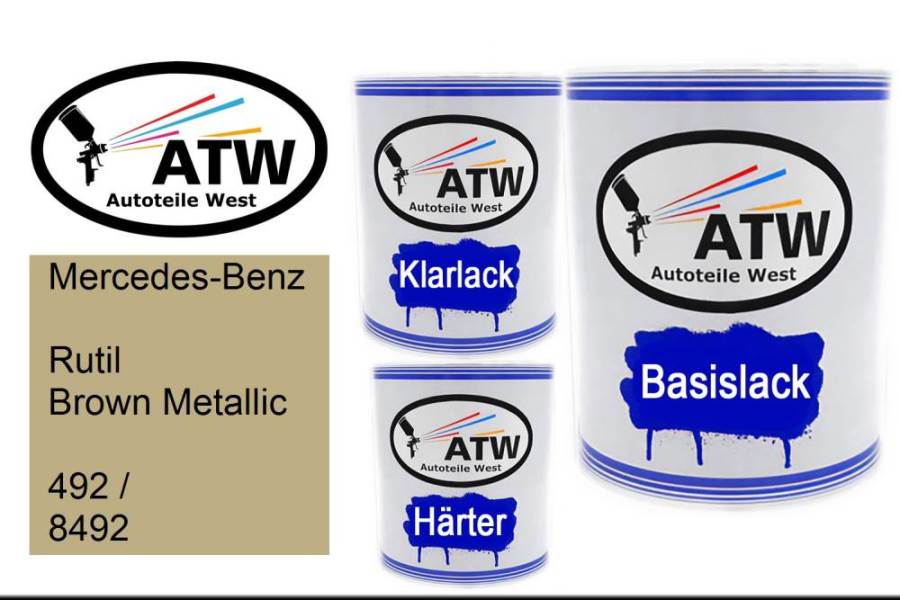 Mercedes-Benz, Rutil Brown Metallic, 492 / 8492: 1L Lackdose + 1L Klarlack + 500ml Härter - Set, von ATW Autoteile West.